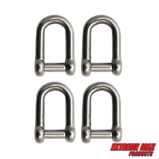 Extreme Max 3006.8393.4 BoatTector Stainless Steel D Shackle with No-Snag Pin - 1/4", 4-Pack