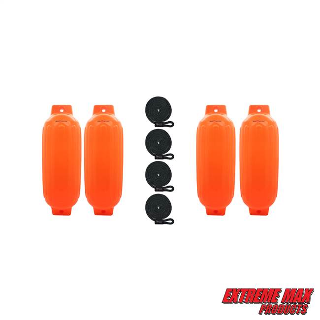 Extreme Max 3006.8555.4 BoatTector Inflatable Fender Value 4-Pack - 10" x 30", Neon Orange