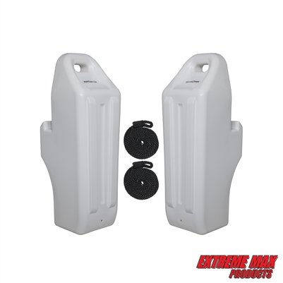 Extreme Max 3006.8774 Pontoon-Specific Inflatable Boat Fender Kit - Includes Two Fenders and 3/8" x 6' Fender Line, White