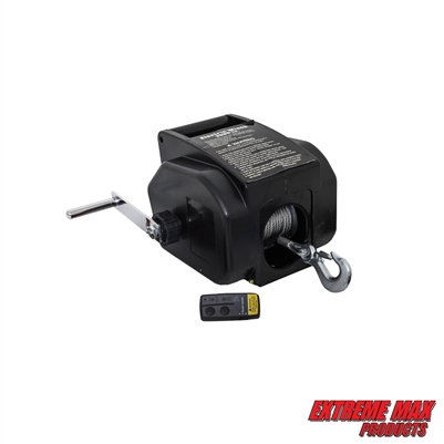 Extreme Max 3006.8915 Reversible Electric Boat Winch with Remote Controller - 12V DC, Premium Synthetic Line, 6,000 lbs. Rolling / 5,000 lbs. Marine / 2,000 lbs. Pulling Capacity - Power-In, Power-Out & Freewheel, Manual Backup