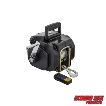 Extreme Max 3006.8921 Reversible Electric Boat Winch with Remote Controller - 12V DC, Steel Cable (5.5mm x 11m), 11,000 lbs. Rolling / 9,900 lbs. Marine / 3,500 lbs. Pulling Capacity - Power-In, Power-Out & Freewheel, Manual Backup