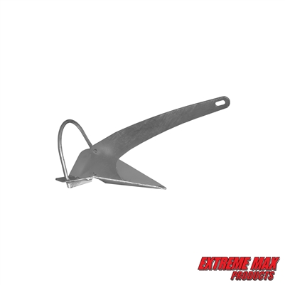 Extreme Max 3006.9279 Heavy-Duty Galvanized Self-Righting Shovel Anchor with Roll Bar - 13 lbs., Works Great in Mud, Sand, Clay, and Weeds