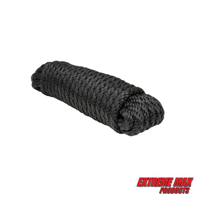 Extreme Max 3008.0004 Solid Braid MFP Utility Rope - 1/4" x 25', Black