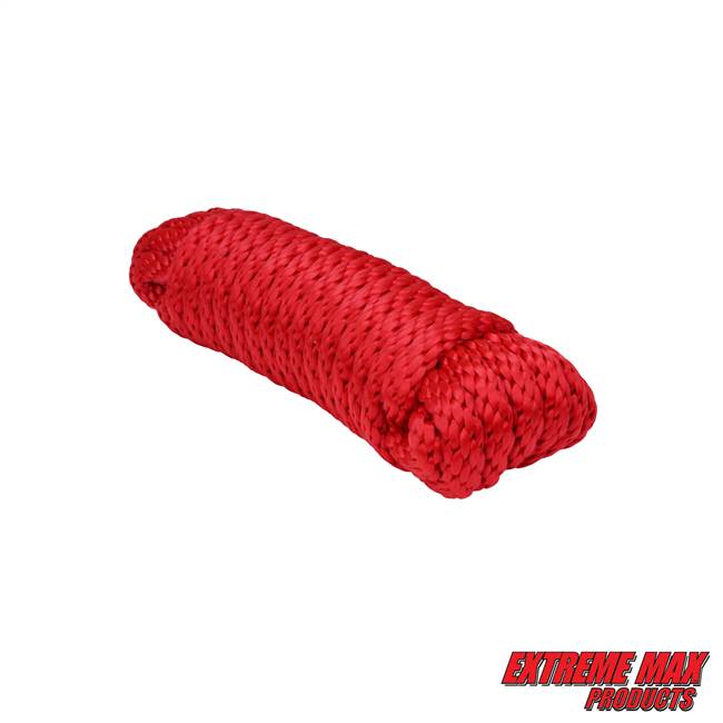 Extreme Max 3008.0099 Solid Braid MFP Utility Rope - 1/4" x 25', Red