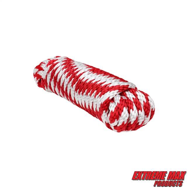 Extreme Max 3008.0151 Solid Braid MFP Utility Rope - 1/4" x 50', Red / White