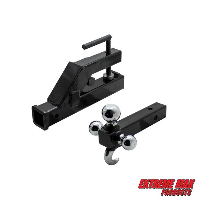Extreme Max 5001.1376 Clamp-On Tractor Bucket Receiver Adapter and Tri-Ball Hitch with Tow Hook