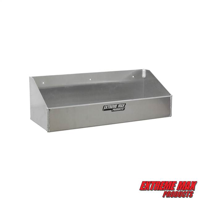 Extreme Max 5001.6041 Wall-Mount Aluminum 4-Quart Liquid Storage Shelf for Race Trailer, Garage, Shop, Enclosed Trailer, Toy Hauler - Holds Four 1-Quart (32 oz.) Bottles, Silver