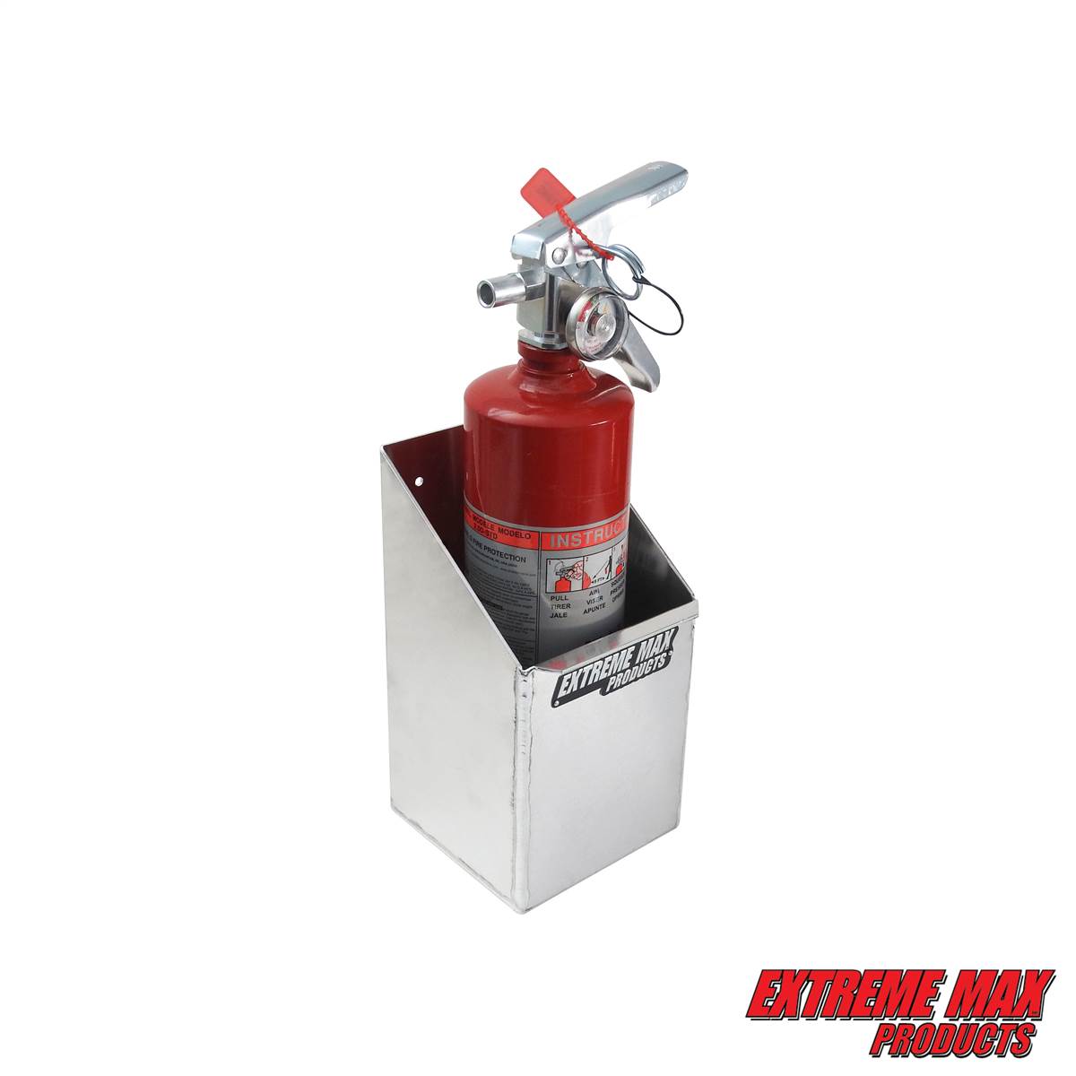 Extreme Max 5001.6091 Wall Mount Aluminum Fire Extinguisher Holder Storage for Enclosed Trailer Shop Garage Silver