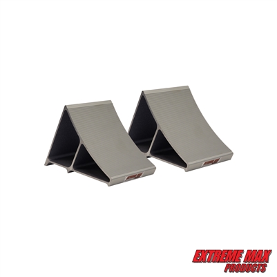 Extreme Max 5001.6795 Premium Lightweight Aluminum Wheel Chock with Ribbed Slope and Grip Teeth - Anti-Slip Claw Base for Trailers, RVs & 5th Wheels, Set of 2