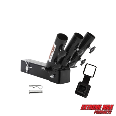 Extreme Max 5001.6835 3-Flag Pole Hitch Mount Holder for 2" Hitch - Heavy-Duty Double Adjustable Thumb Screws Fixation, Quick Install for Jeep, RV, Truck, Trailer & SUV