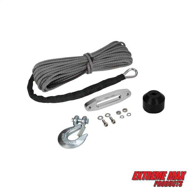 Extreme Max 5600.3103 "The Devil's Helper" Complete Synthetic ATV Winch Rope Kit - Gray