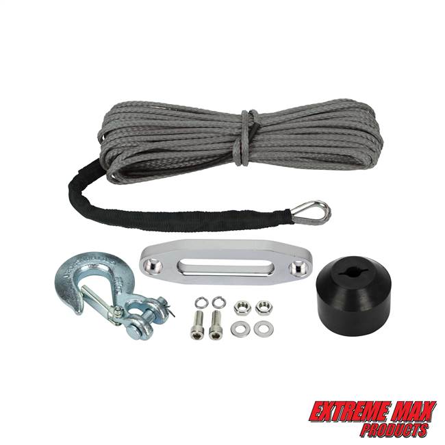 Extreme Max 5600.3103 The Devil's Helper Complete Synthetic ATV Winch  Rope Kit - Gray